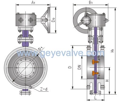 Dd343蝸輪法蘭式多層次金屬硬密封蝶閥結(jié)構(gòu)圖